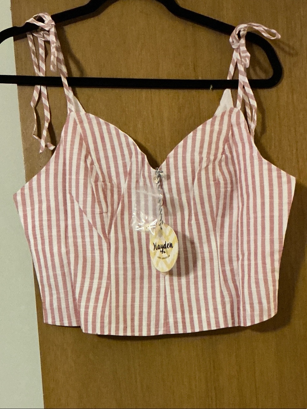 Hayden Pink and White Striped Tie-Shoulder Crop Top